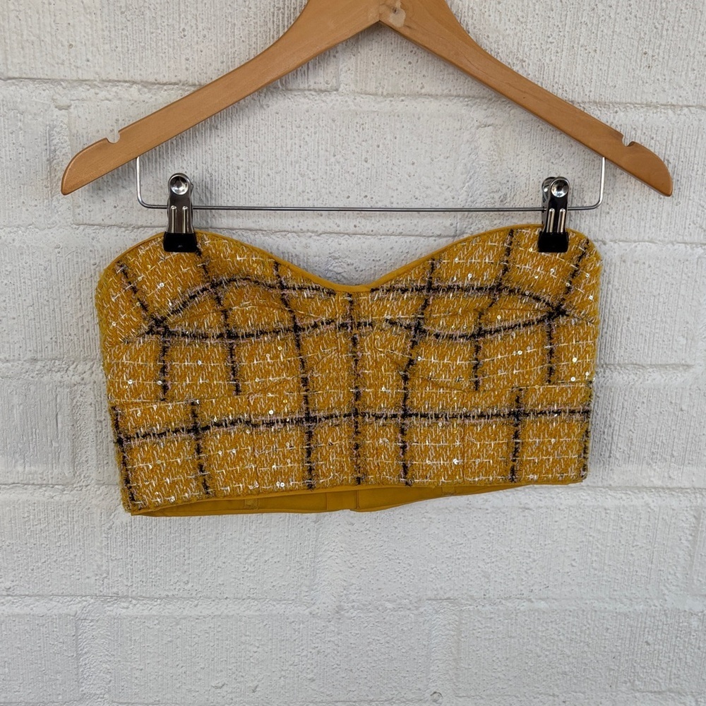ASSIGNMENT Cady Top in Yellow tube top tweed crop strapless revolve sz M - Picture 3 of 7